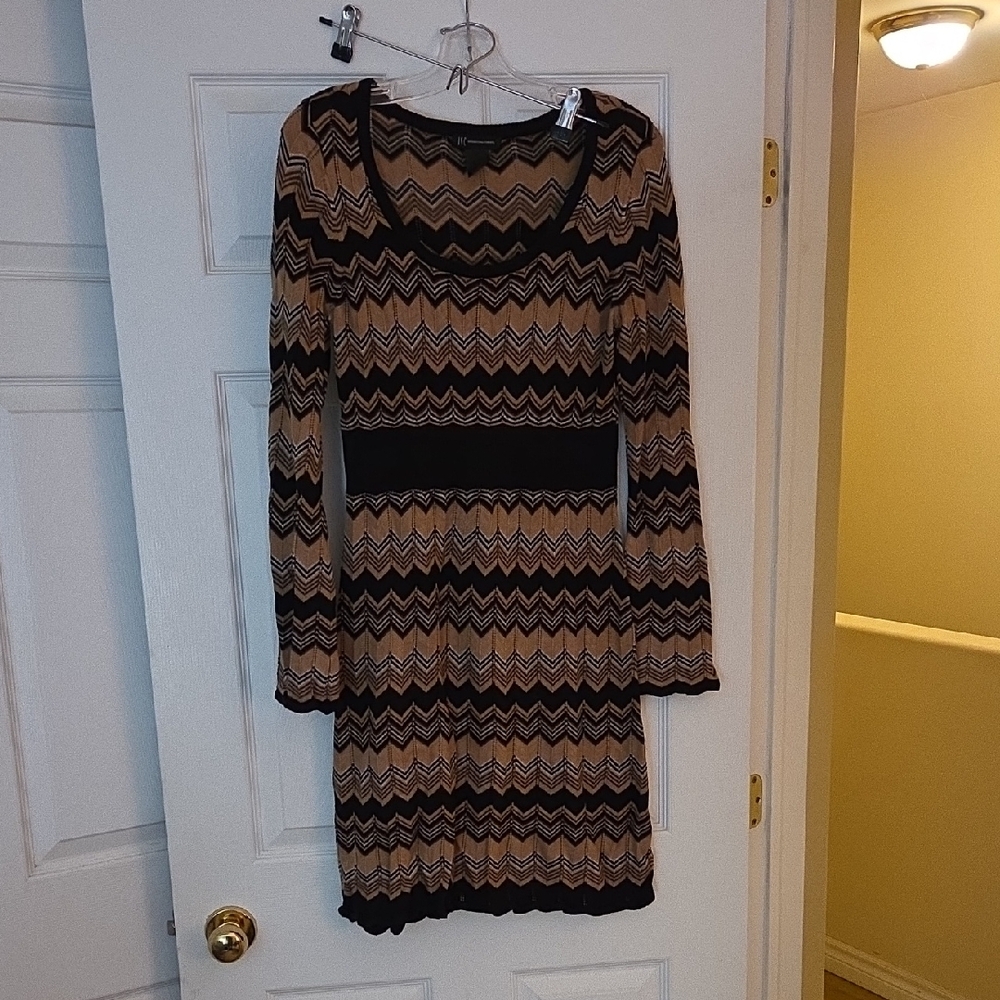 INC International Concepts Black and Tan Chevron Dress